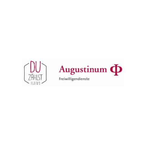 Logo des Augustinums: kombinierte Wortbildmarke mit roter Schrift auf weißem Grund