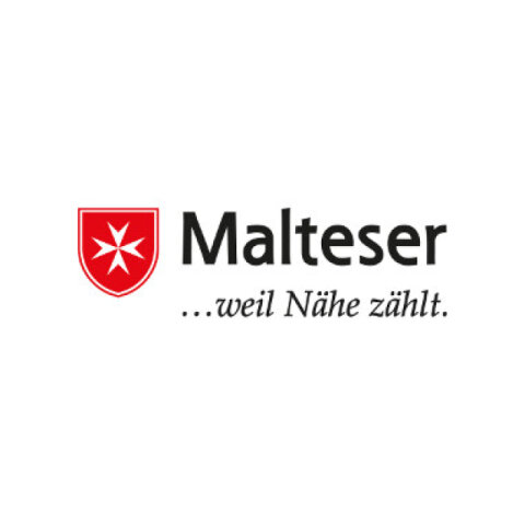 Logo der Malteser: Wortbildmarke mit schwarzer Schrift auf weißem Hintergrund und Malteser-Kreuz