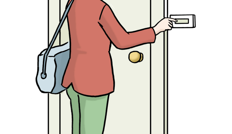 Frau an der Tür beim Klingeln